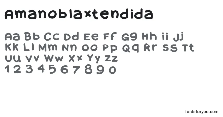 Czcionka Amanoblaxtendida – alfabet, cyfry, specjalne znaki