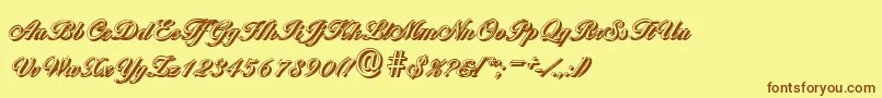 フォントBallantinesshadowRegular – 茶色の文字が黄色の背景にあります。