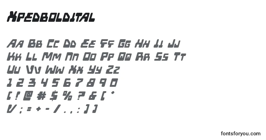 Schriftart Xpedboldital – Alphabet, Zahlen, spezielle Symbole