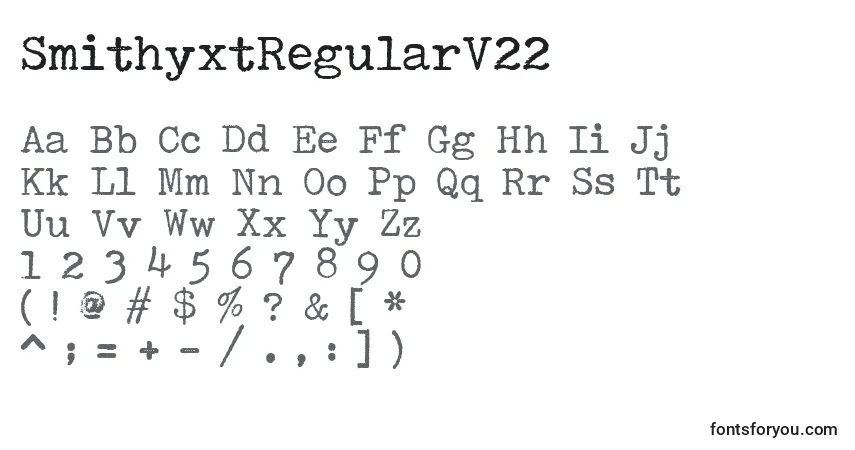 Schriftart SmithyxtRegularV22 – Alphabet, Zahlen, spezielle Symbole