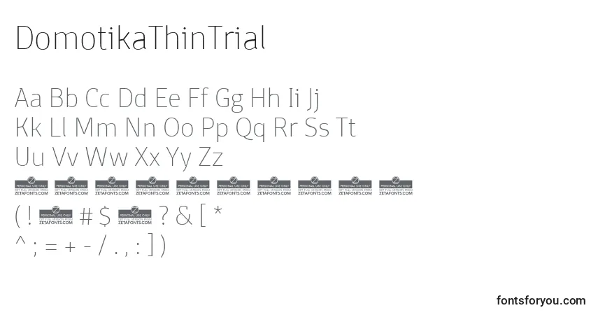 Шрифт DomotikaThinTrial – алфавит, цифры, специальные символы