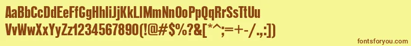 フォントReformagroteskboldc – 茶色の文字が黄色の背景にあります。