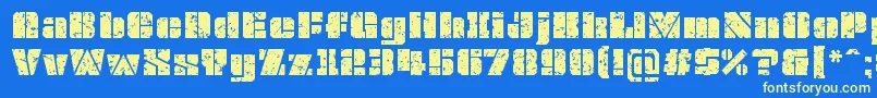 OvrkllGrunge-Schriftart – Gelbe Schriften auf blauem Hintergrund