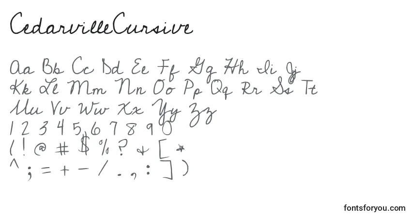 CedarvilleCursiveフォント–アルファベット、数字、特殊文字