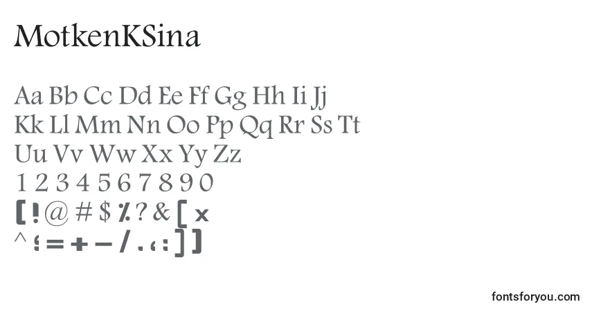 A fonte MotkenKSina – alfabeto, números, caracteres especiais