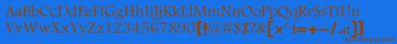 フォントMotkenKSina – 茶色の文字が青い背景にあります。