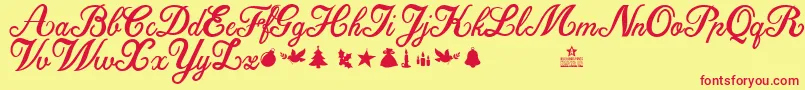 Fonte ChristmasTimePersonalUse – fontes vermelhas em um fundo amarelo