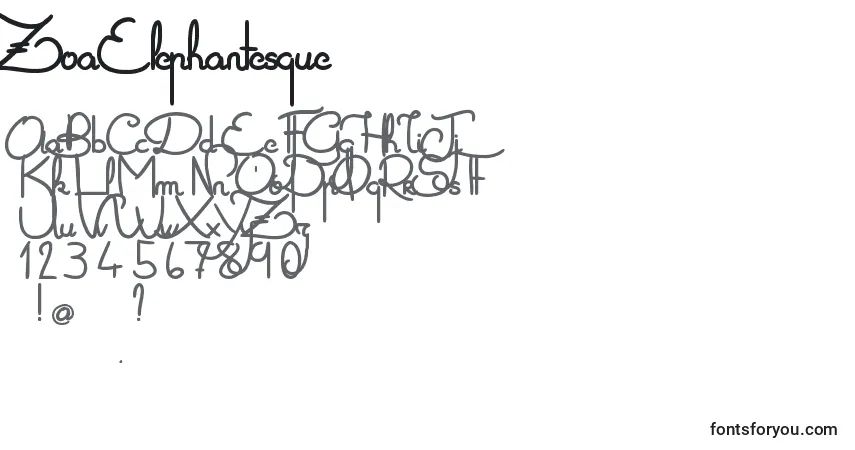 Schriftart ZoaElephantesque – Alphabet, Zahlen, spezielle Symbole