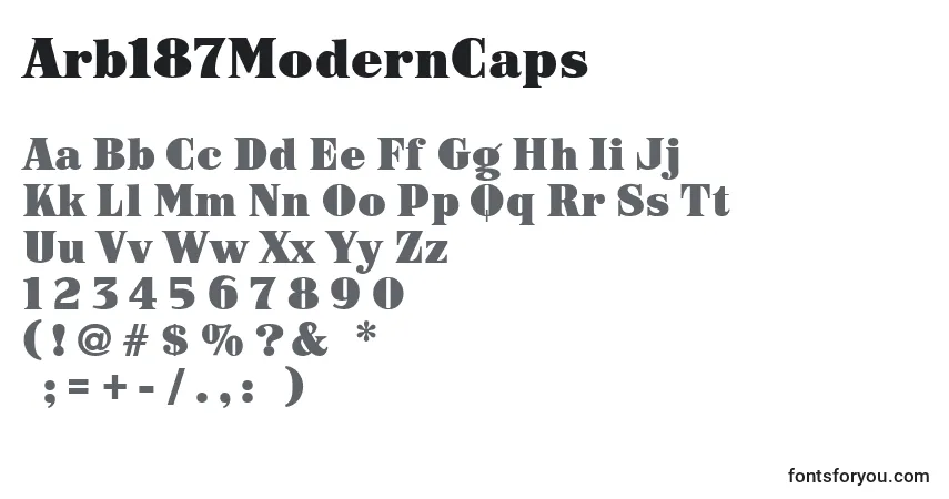 A fonte Arb187ModernCaps – alfabeto, números, caracteres especiais