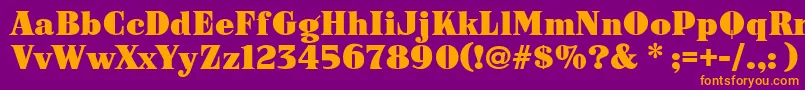 Arb187ModernCaps-fontti – oranssit fontit violetilla taustalla