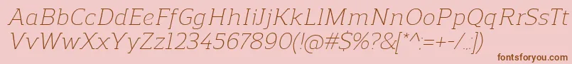 ReganslabLightitalic-Schriftart – Braune Schriften auf rosa Hintergrund