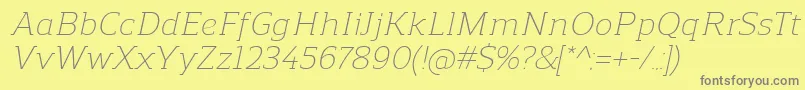 Fonte ReganslabLightitalic – fontes cinzas em um fundo amarelo