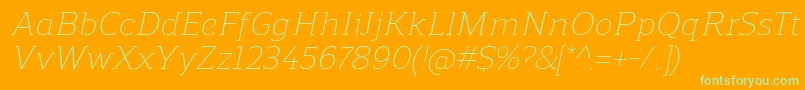 ReganslabLightitalic-Schriftart – Grüne Schriften auf orangefarbenem Hintergrund