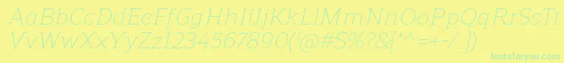 フォントReganslabLightitalic – 黄色い背景に緑の文字