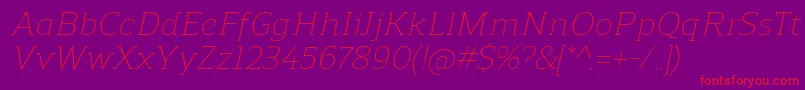 ReganslabLightitalic-Schriftart – Rote Schriften auf violettem Hintergrund