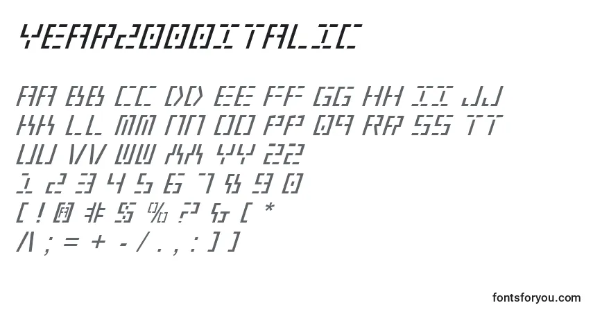 Year2000Italic-fontti – aakkoset, numerot, erikoismerkit