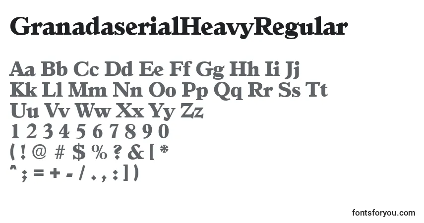 Czcionka GranadaserialHeavyRegular – alfabet, cyfry, specjalne znaki