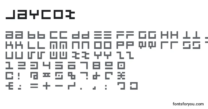 Czcionka Jaycox – alfabet, cyfry, specjalne znaki