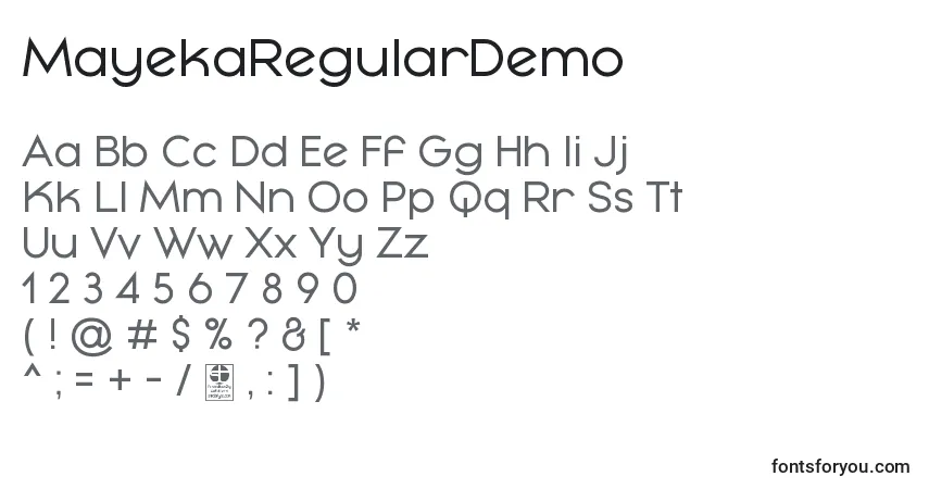 Schriftart MayekaRegularDemo – Alphabet, Zahlen, spezielle Symbole