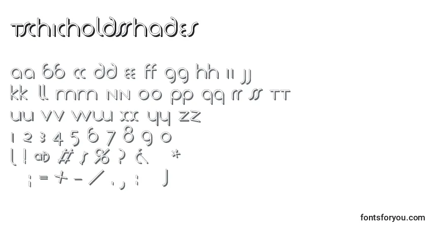 Czcionka Tschicholdsshades – alfabet, cyfry, specjalne znaki