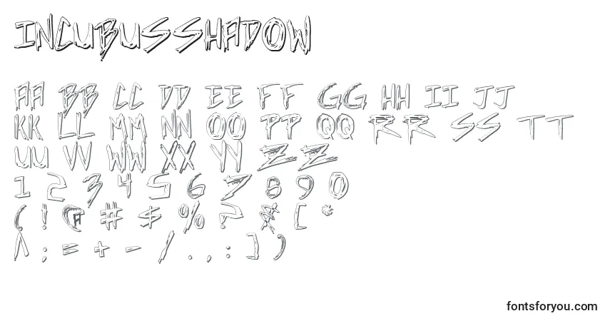 Schriftart IncubusShadow – Alphabet, Zahlen, spezielle Symbole