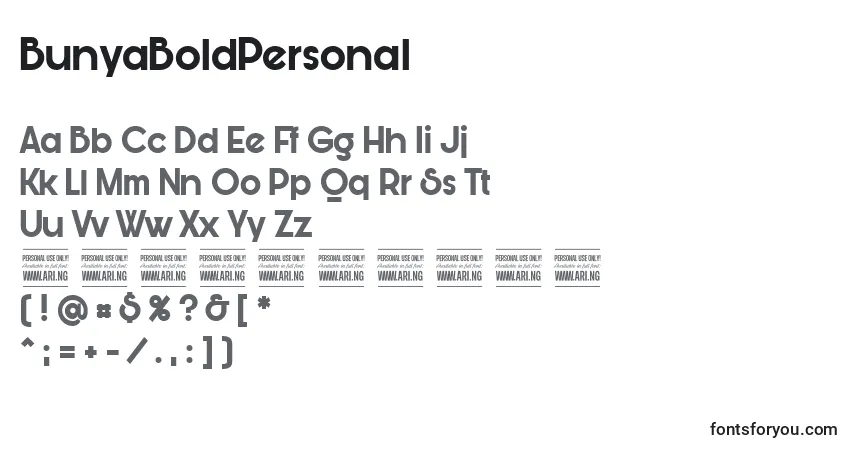 BunyaBoldPersonal-fontti – aakkoset, numerot, erikoismerkit