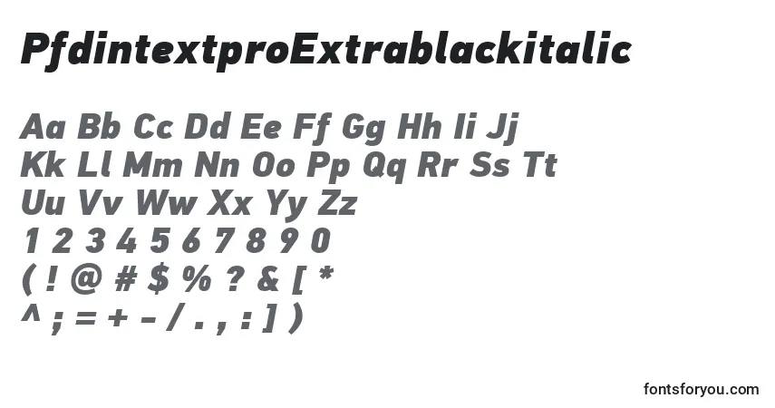 Czcionka PfdintextproExtrablackitalic – alfabet, cyfry, specjalne znaki