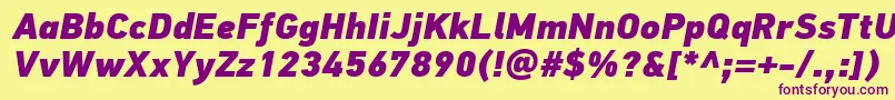 PfdintextproExtrablackitalic-Schriftart – Violette Schriften auf gelbem Hintergrund