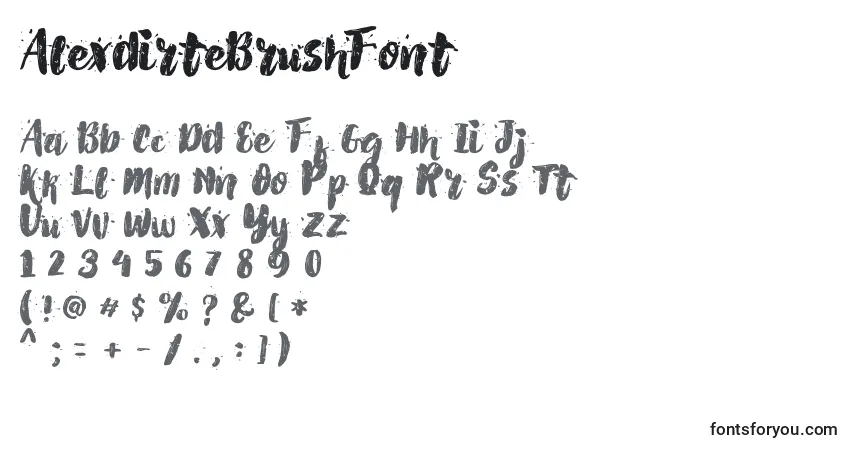 AlexdirteBrushFont-fontti – aakkoset, numerot, erikoismerkit