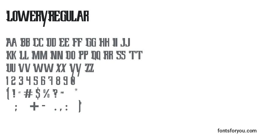 LoweryRegular-fontti – aakkoset, numerot, erikoismerkit