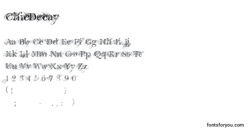 Schriftart ChicDecay – Alphabet, Zahlen, spezielle Symbole