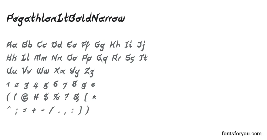 Czcionka PegathlonLtBoldNarrow – alfabet, cyfry, specjalne znaki
