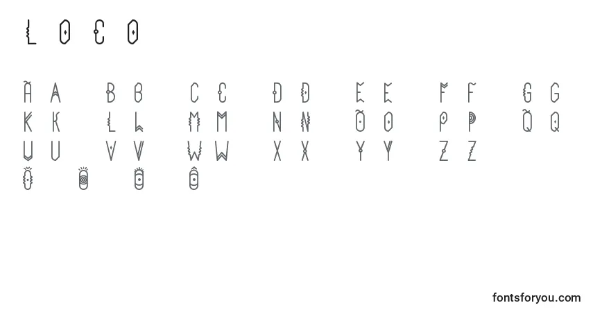 A fonte Loco – alfabeto, números, caracteres especiais