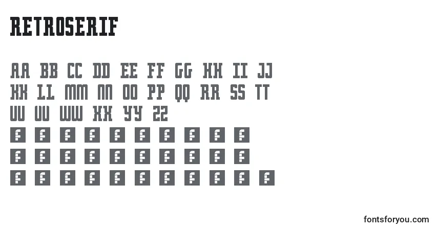 RetroSerif-fontti – aakkoset, numerot, erikoismerkit