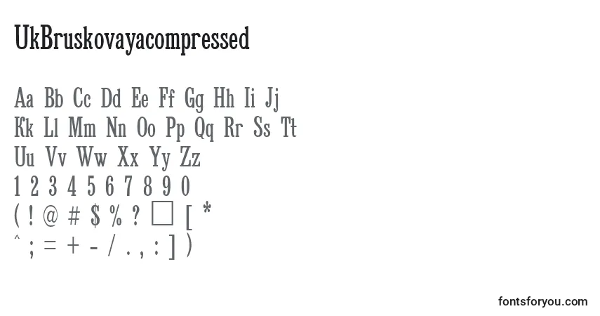 A fonte UkBruskovayacompressed – alfabeto, números, caracteres especiais