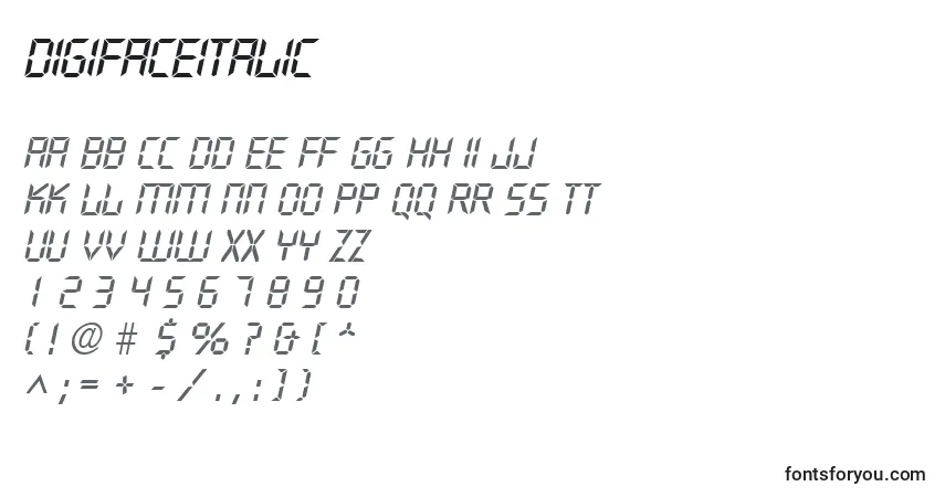 Schriftart DigifaceItalic – Alphabet, Zahlen, spezielle Symbole