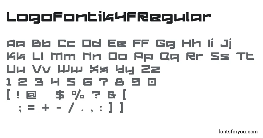 A fonte Logofontik4fRegular (37533) – alfabeto, números, caracteres especiais