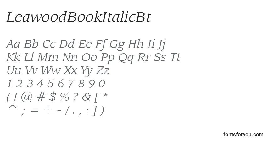Шрифт LeawoodBookItalicBt – алфавит, цифры, специальные символы