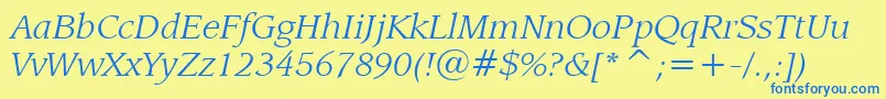 LeawoodBookItalicBt Font – Blue Fonts on Yellow Background