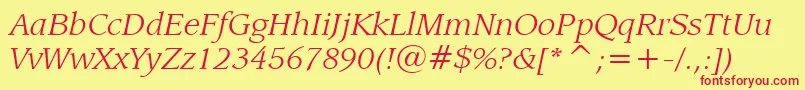 LeawoodBookItalicBt-Schriftart – Rote Schriften auf gelbem Hintergrund