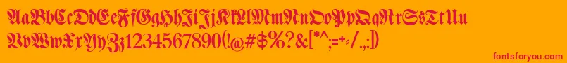 Klaberfraktur-Schriftart – Rote Schriften auf orangefarbenem Hintergrund