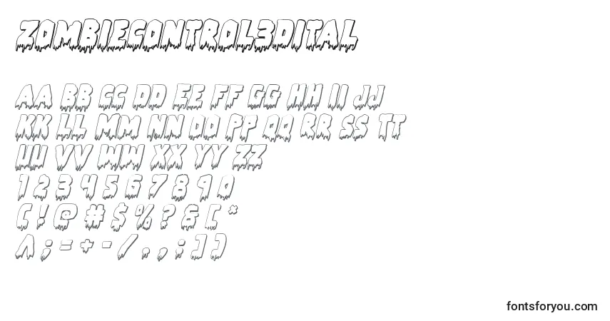 Zombiecontrol3Ditalフォント–アルファベット、数字、特殊文字