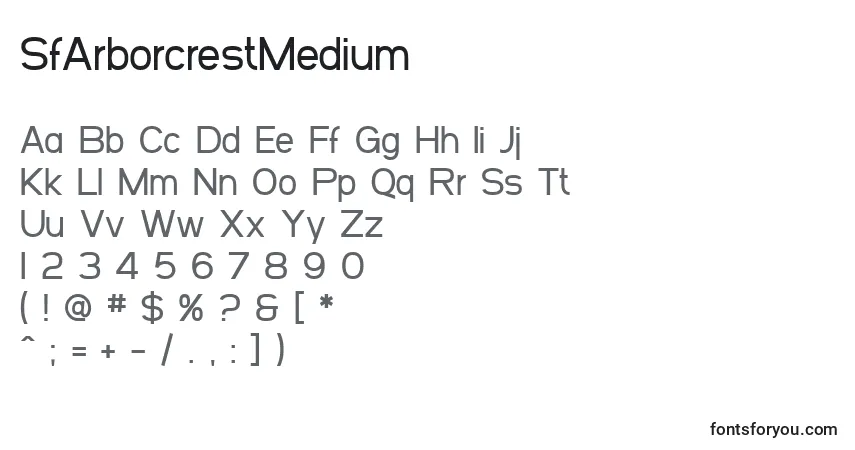 A fonte SfArborcrestMedium – alfabeto, números, caracteres especiais