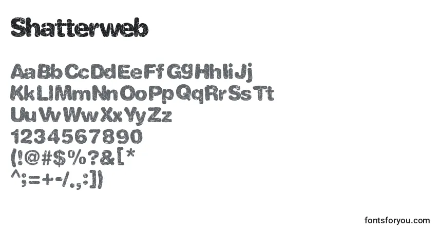 Czcionka Shatterweb – alfabet, cyfry, specjalne znaki