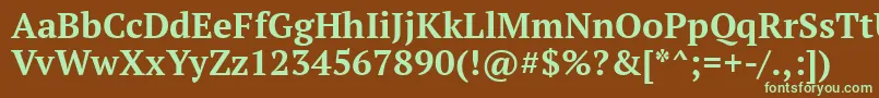 フォントPtf75f – 緑色の文字が茶色の背景にあります。
