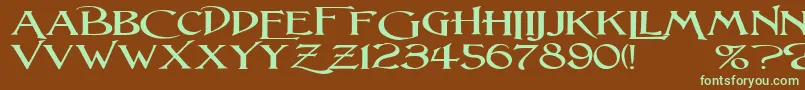 フォントLightfootW – 緑色の文字が茶色の背景にあります。