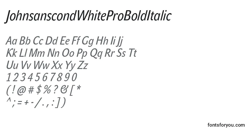 Шрифт JohnsanscondWhiteProBoldItalic – алфавит, цифры, специальные символы