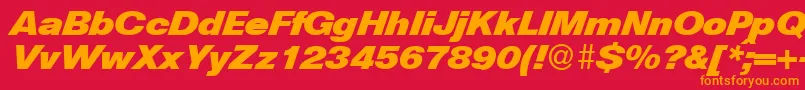 HelbadiagdbNormal-Schriftart – Orangefarbene Schriften auf rotem Hintergrund