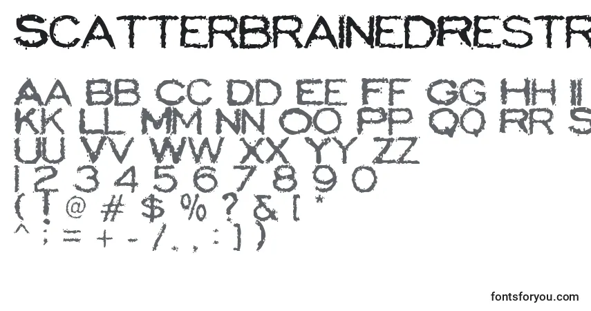 A fonte ScatterbrainedRestrained – alfabeto, números, caracteres especiais