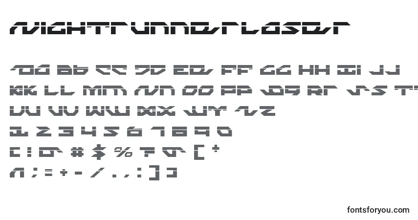 Czcionka NightrunnerLaser – alfabet, cyfry, specjalne znaki